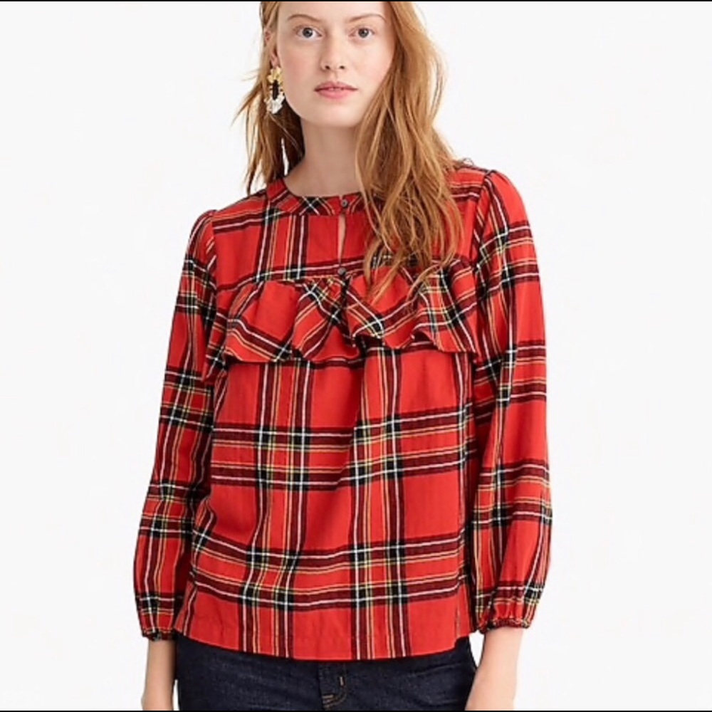 J Crew Ruffle Plaid Festive Top